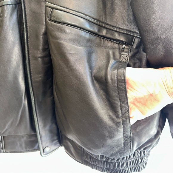 Leather Bomber Jacket Kenneth Cole Reaction Removal Liner Black 90's Y2K Size XL - Picture 3 of 9